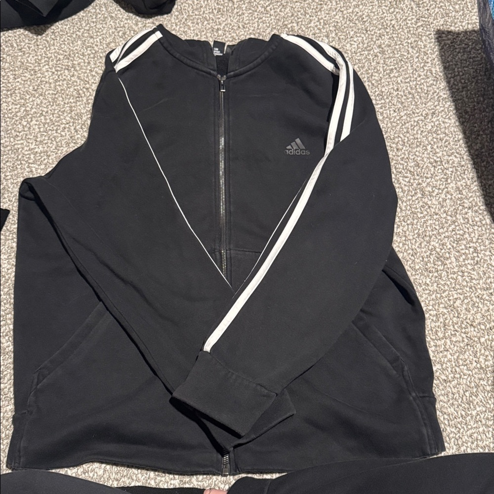 Adidas Black Jacket with White Sleeve Stripes